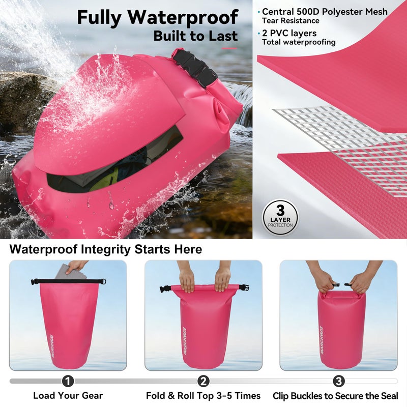 MARCHWAY Floating Waterproof Dry Bag Backpack 5L/10L/20L/30L/40L, Roll Top Sack Keeps Gear Dry for Kayaking, Rafting, Boating, Swimming, Camping, Hiking, Beach, Fishing (Pink, 20L) - Image 3